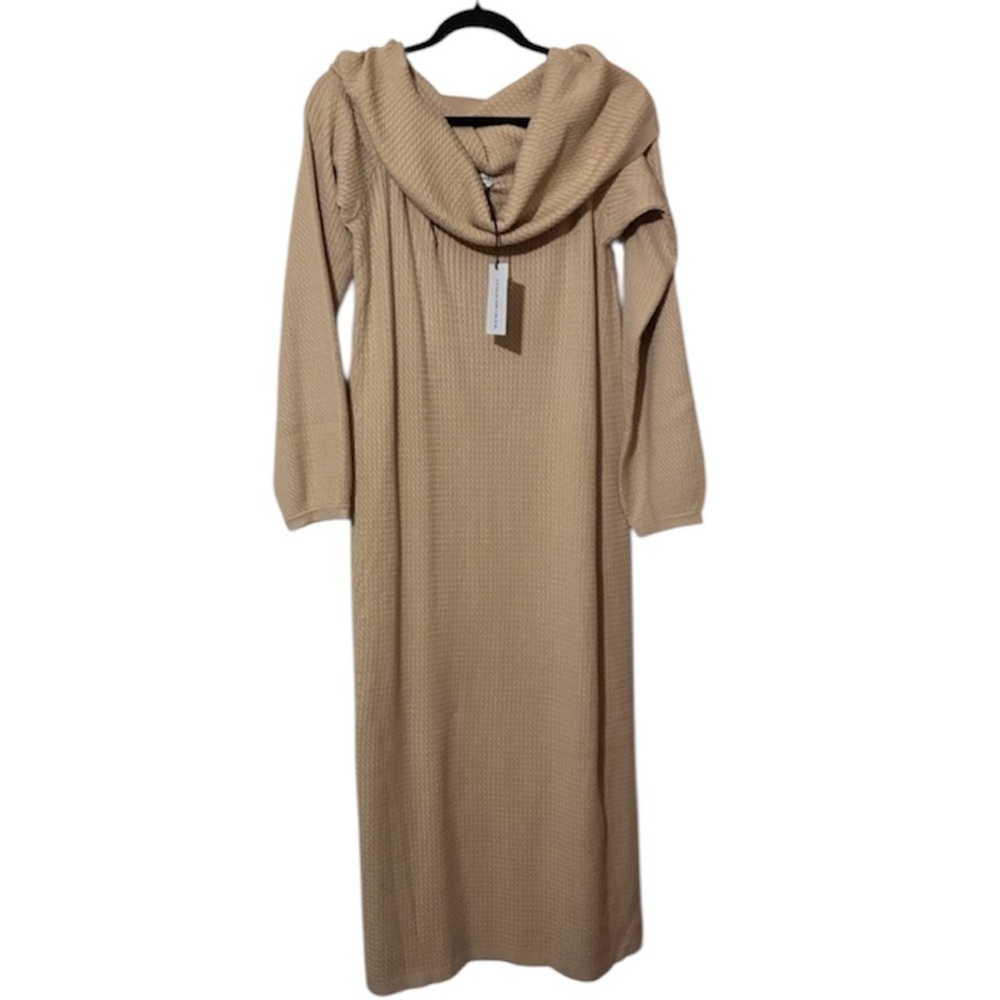 NWT WhoWoreWhat Off the Shoulder Cable Knot Long Sleeve Sweater Dress in Beige - Picture 6 of 13